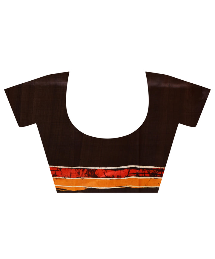 Orange black silk hand batik printed saree