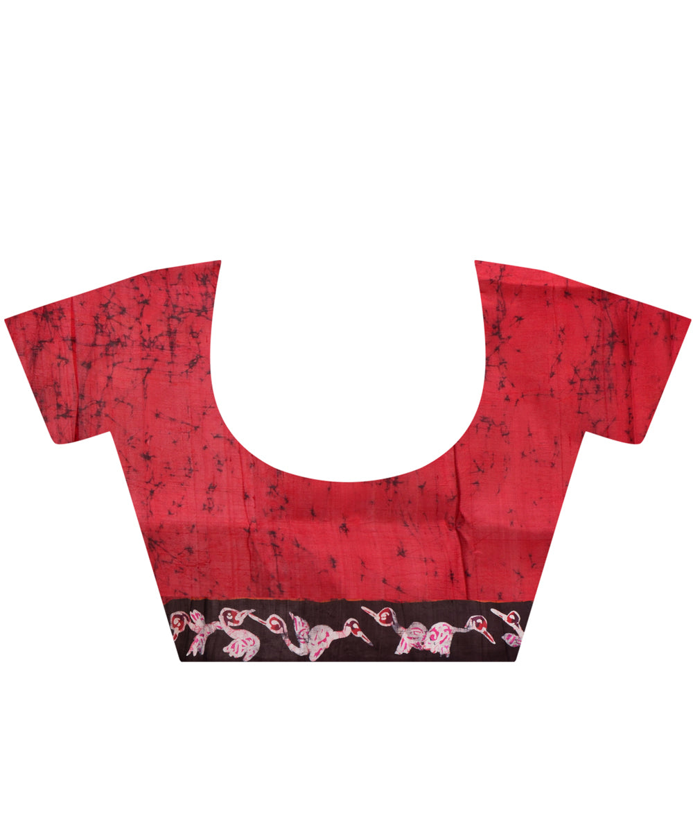 Black pink silk hand batik printed saree