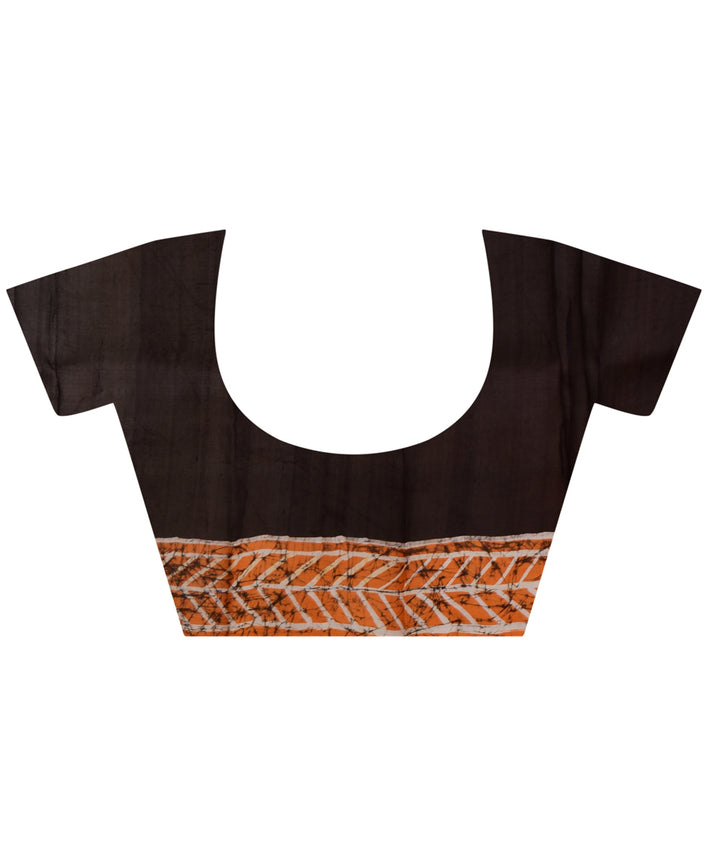 Maroon black hand batik printed silk saree