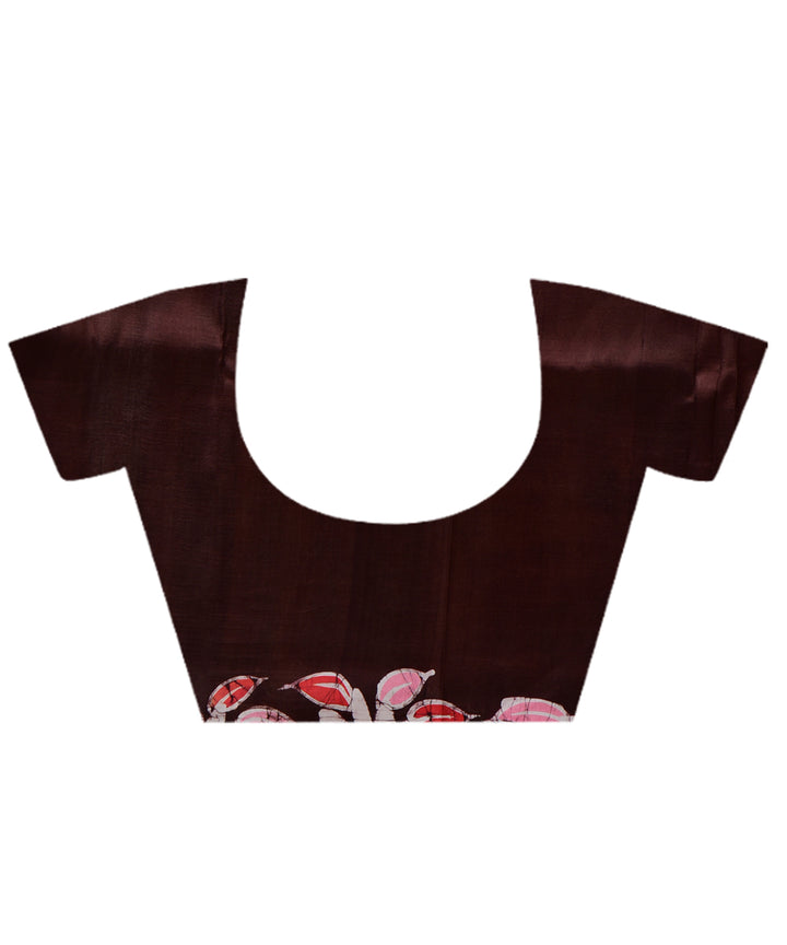 Pink black silk hand batik printed saree