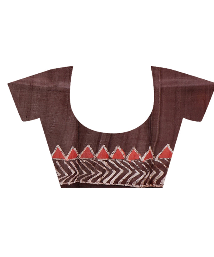 Red black silk hand batik printed saree