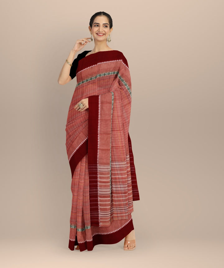 Peach red handwoven narayanapet saree