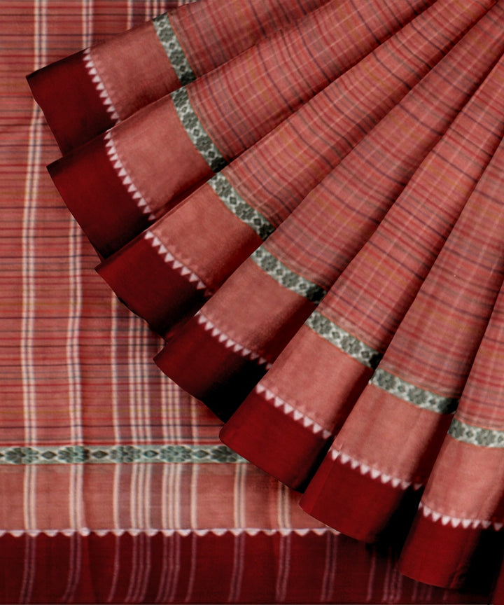 Peach red handwoven narayanapet saree
