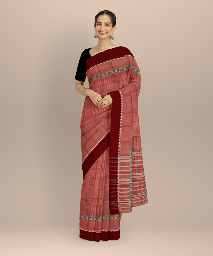 Peach red handwoven narayanapet saree