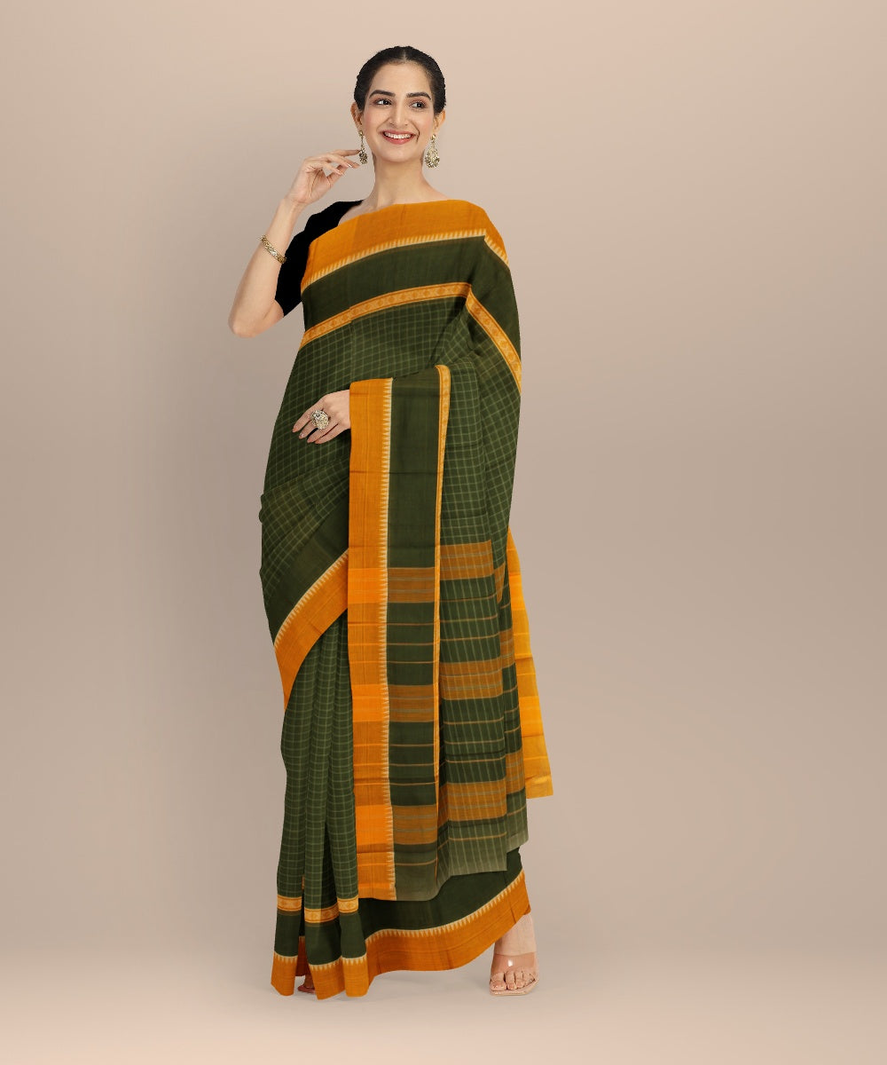Dark green yellow handwoven narayanapet saree