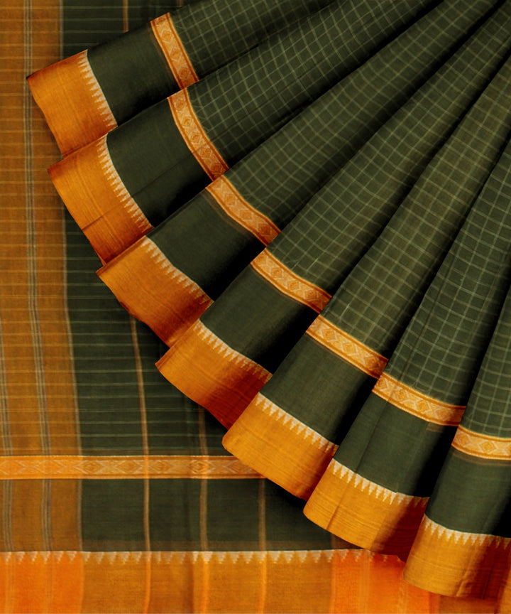 Dark green yellow handwoven narayanapet saree