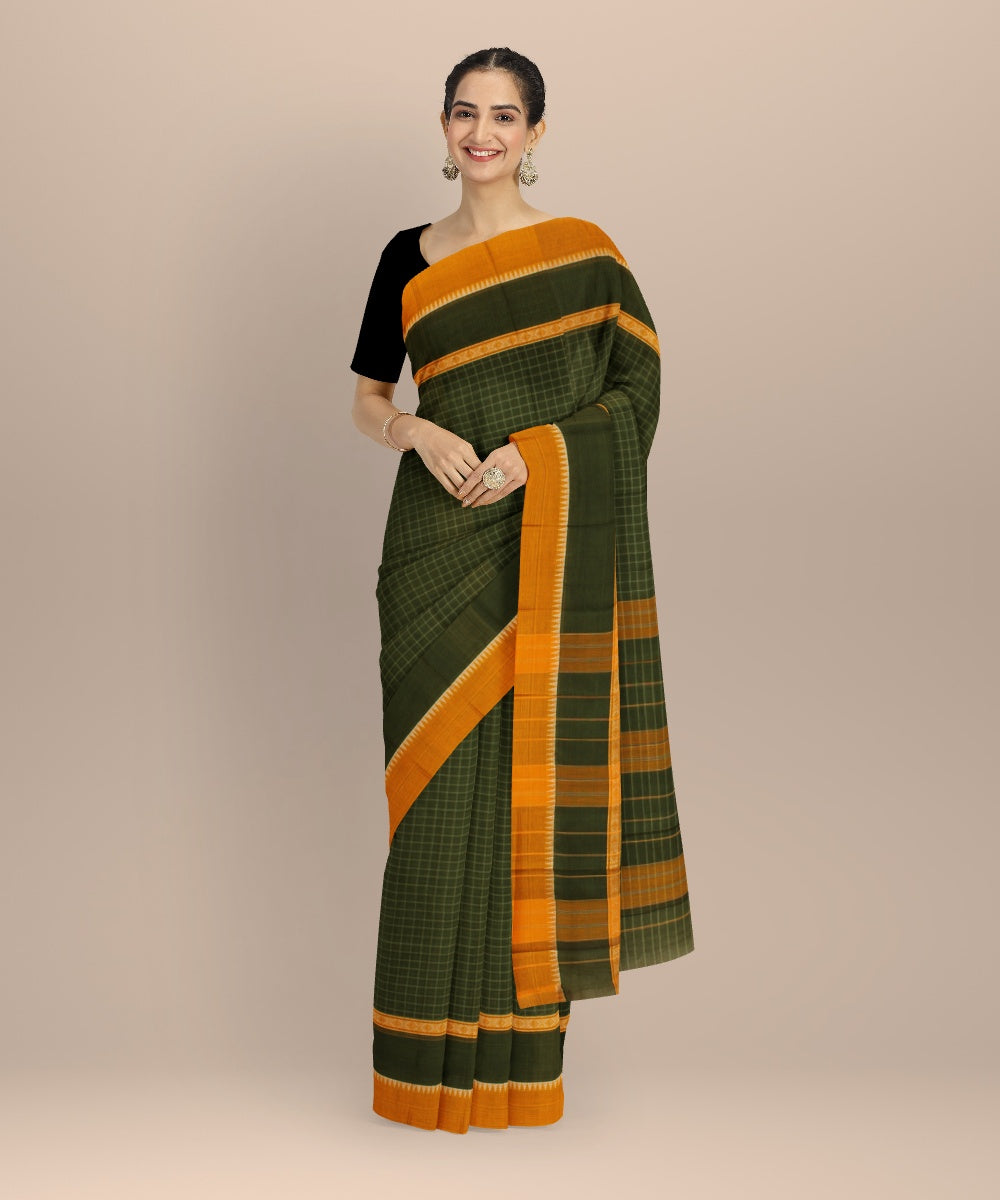 Dark green yellow handwoven narayanapet saree