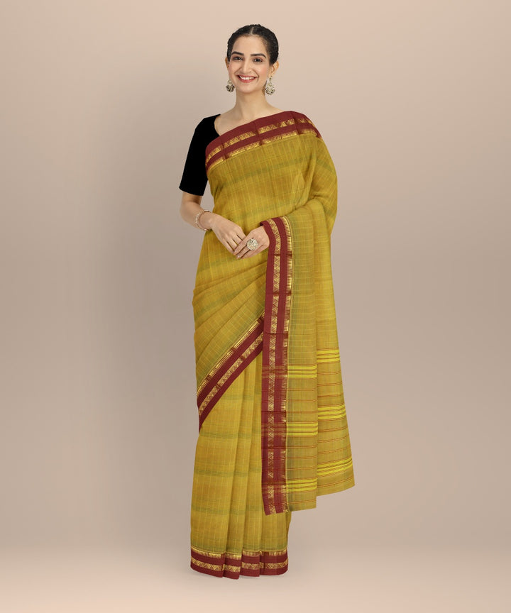 Yellow red handwoven narayanapet saree