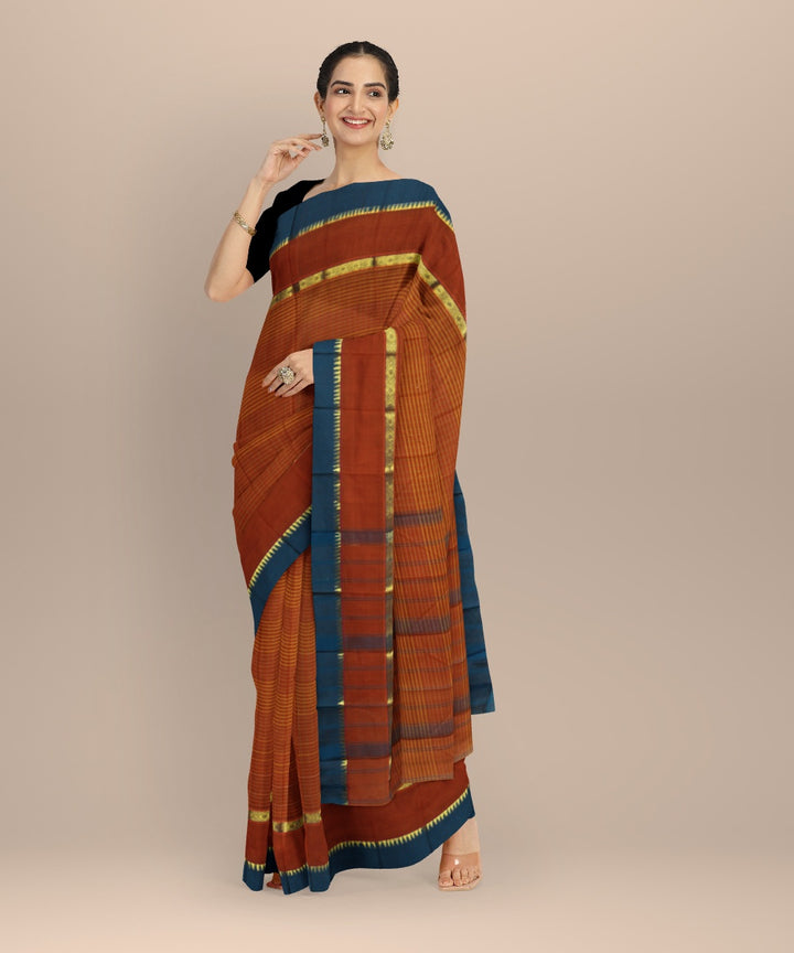 Brown blue handwoven narayanapet saree