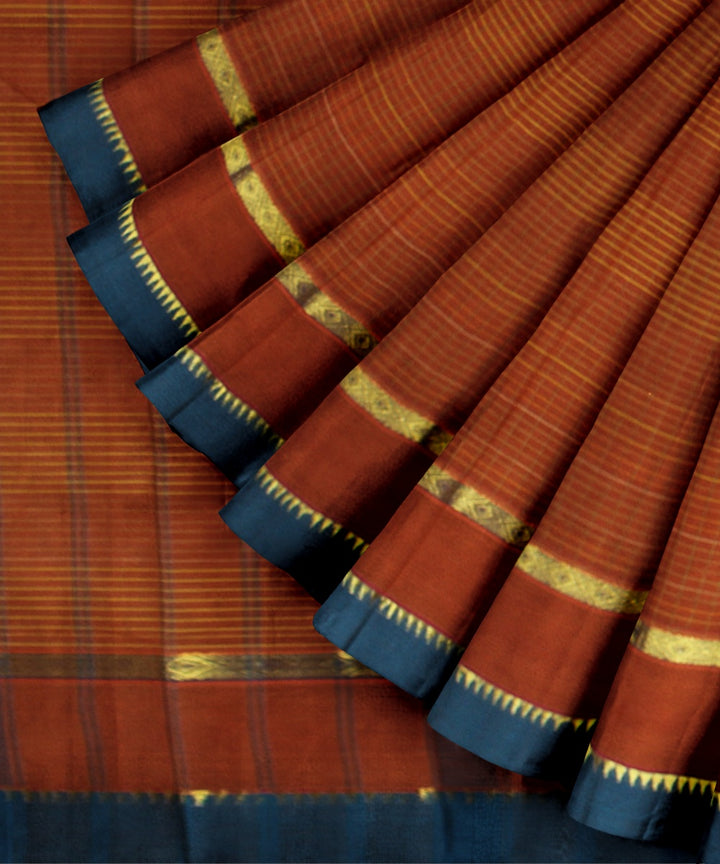Brown blue handwoven narayanapet saree