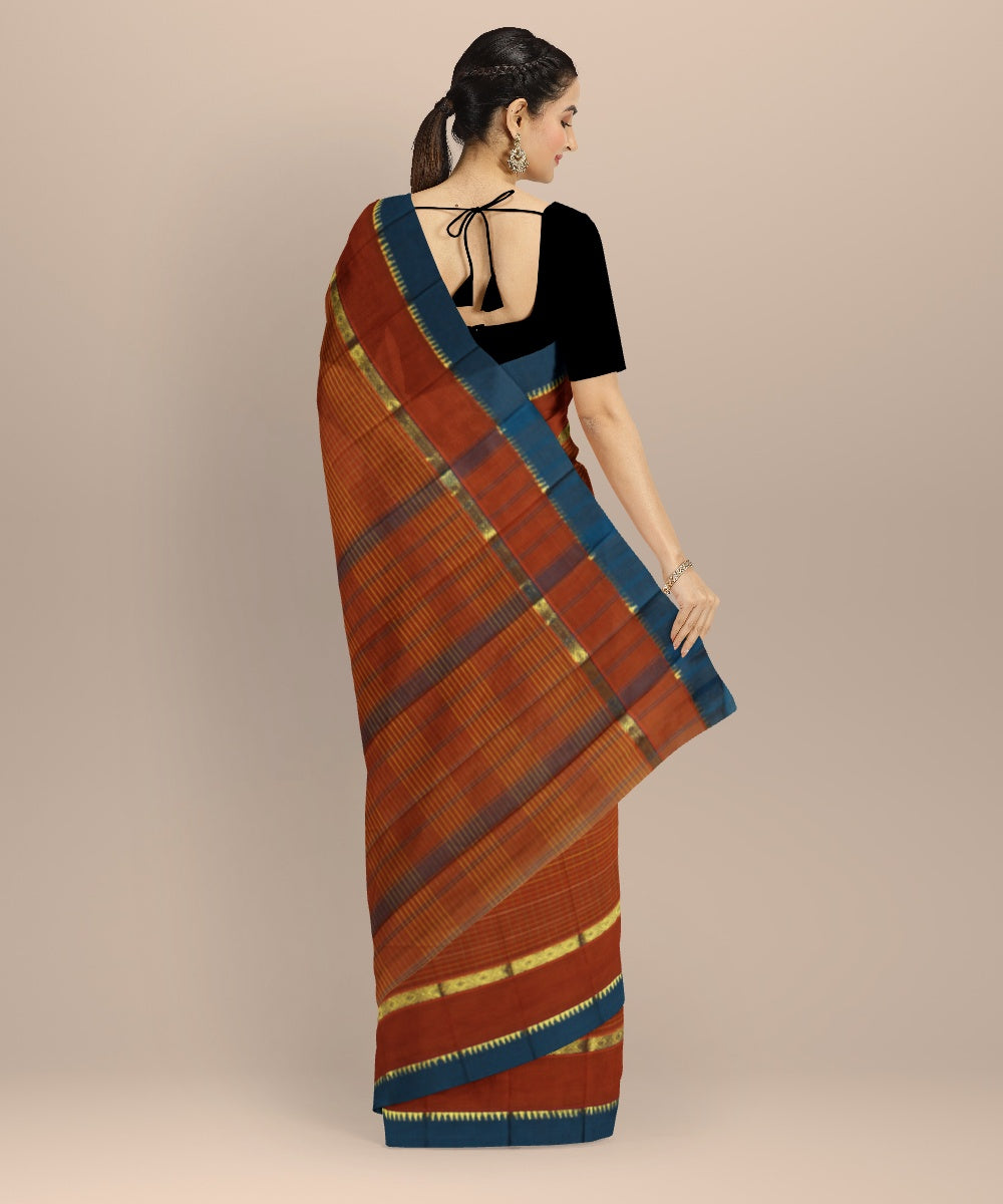 Brown blue handwoven narayanapet saree