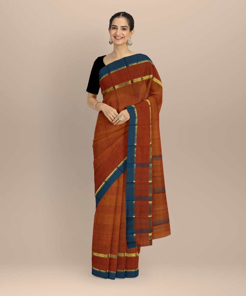 Brown blue handwoven narayanapet saree