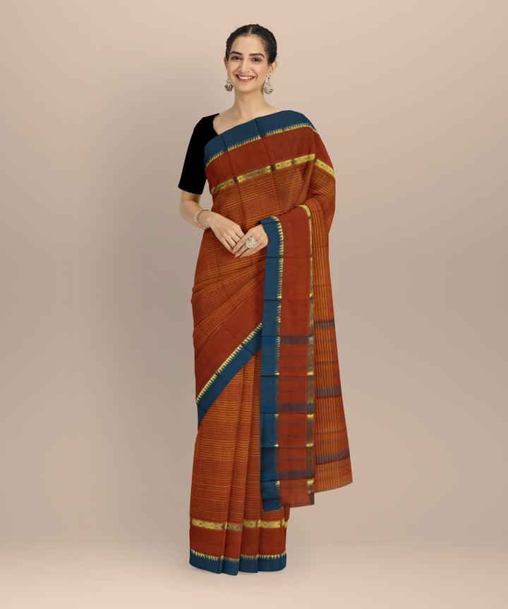 Brown blue handwoven narayanapet saree