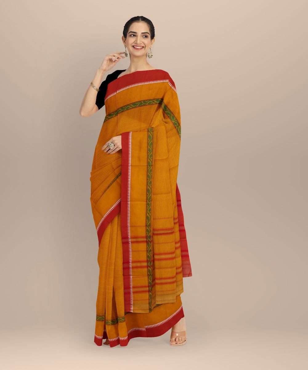 Mustard red handwoven narayanapet saree