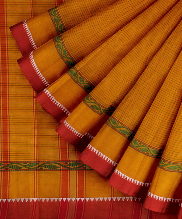 Mustard red handwoven narayanapet saree