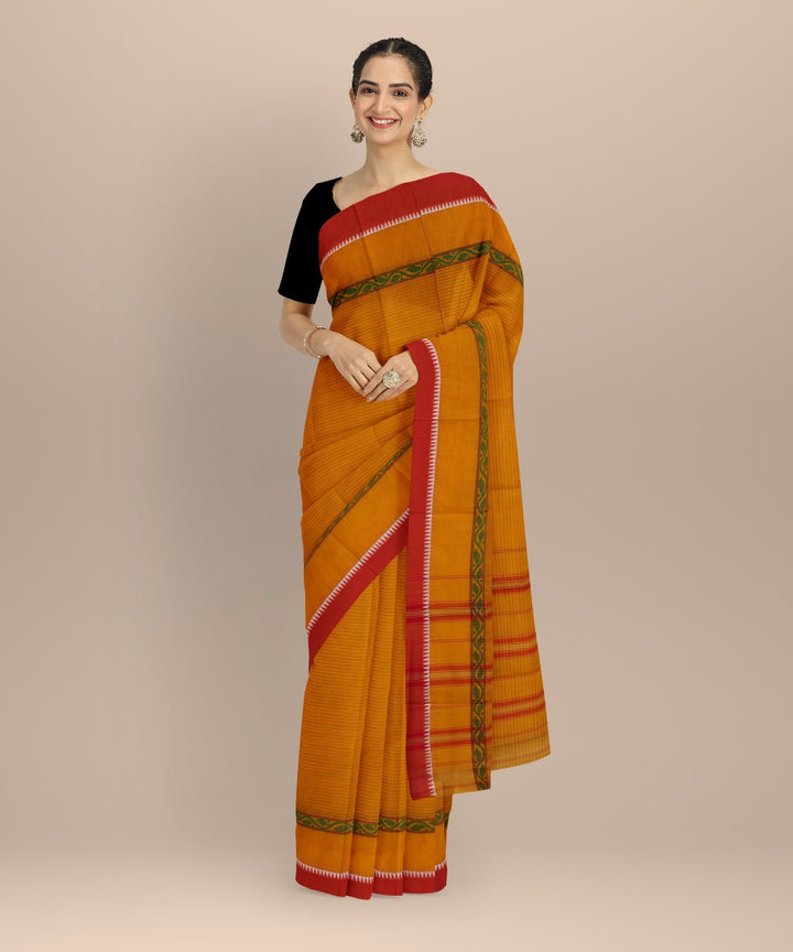 Mustard red handwoven narayanapet saree