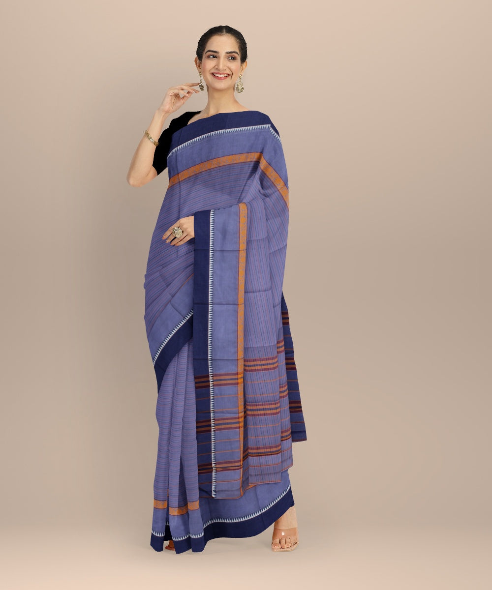 Purple powder blue handwoven narayanapet saree