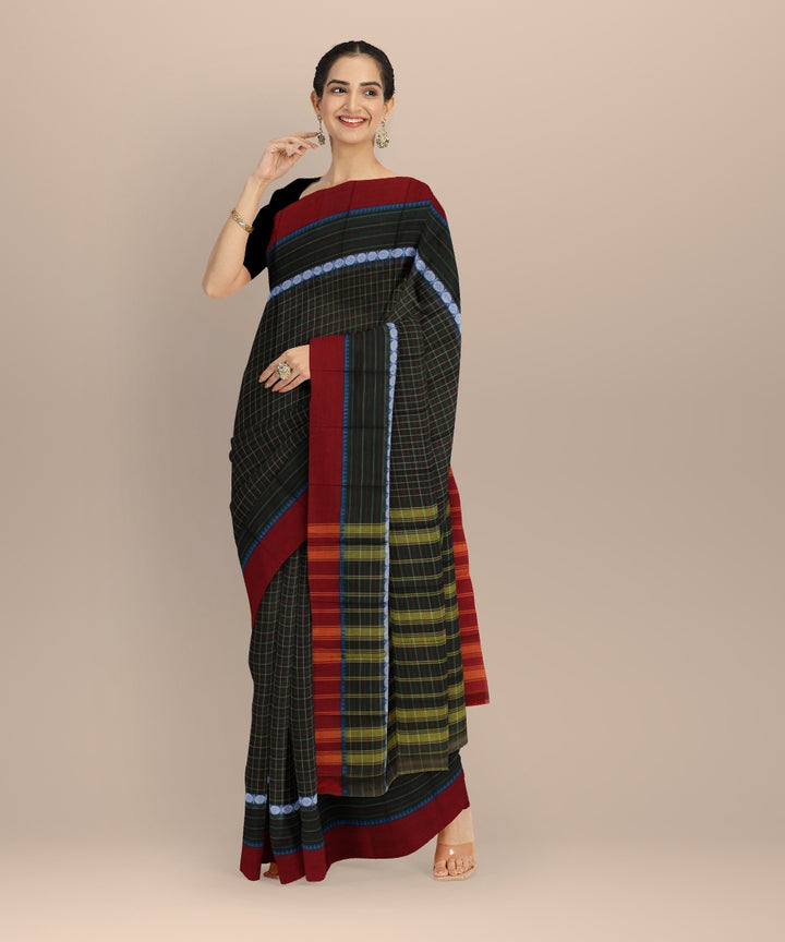 Dark green red handwoven narayanapet saree