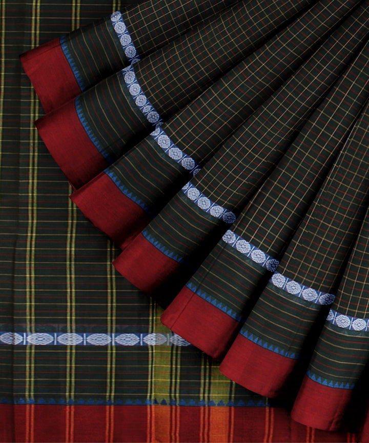Dark green red handwoven narayanapet saree