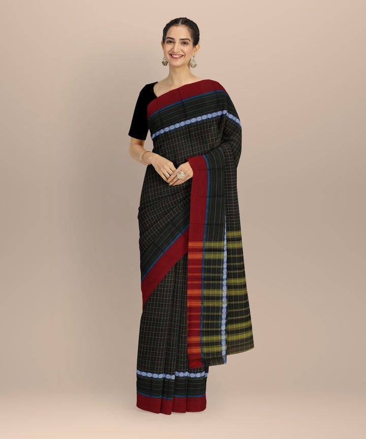 Dark green red handwoven narayanapet saree