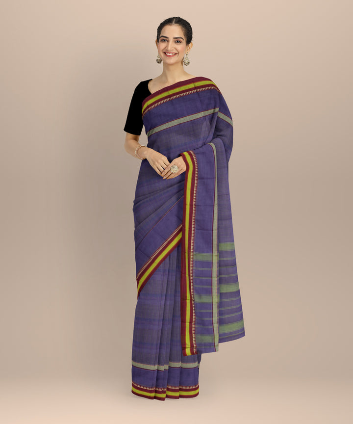 Navy blue lime green maroon handloom narayanapet saree
