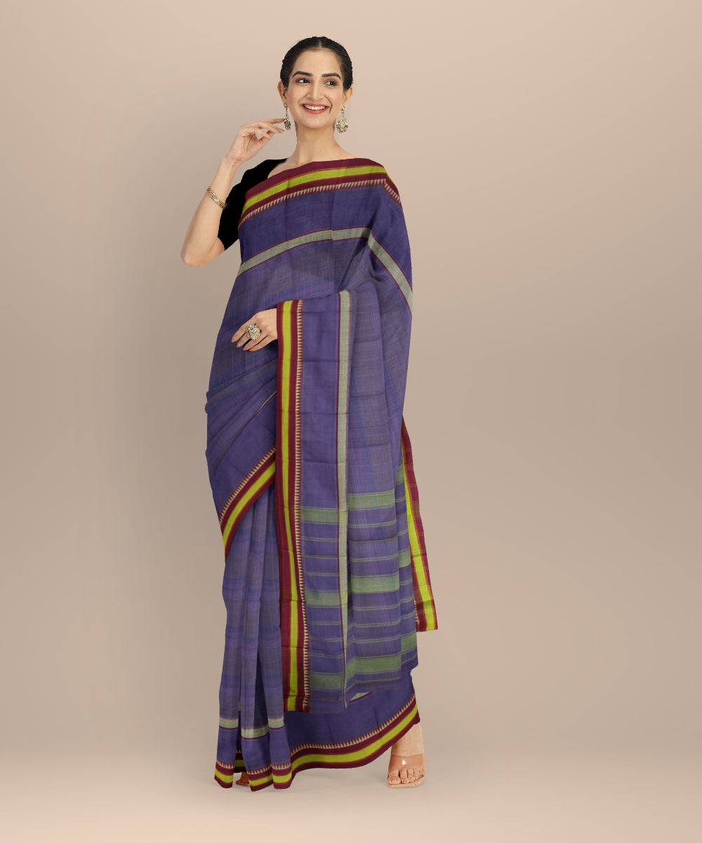 Navy blue lime green maroon handloom narayanapet saree