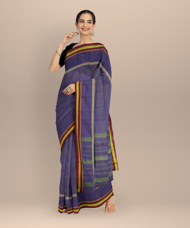 Navy blue lime green maroon handloom narayanapet saree
