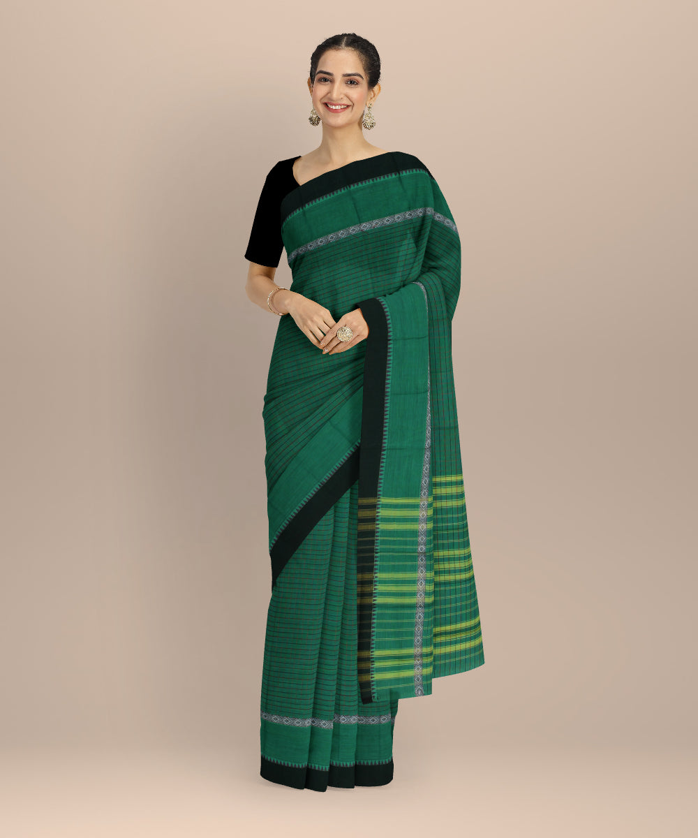 Dark green light green handloom narayanapet saree