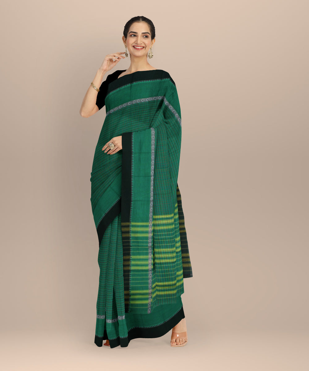 Dark green light green handloom narayanapet saree