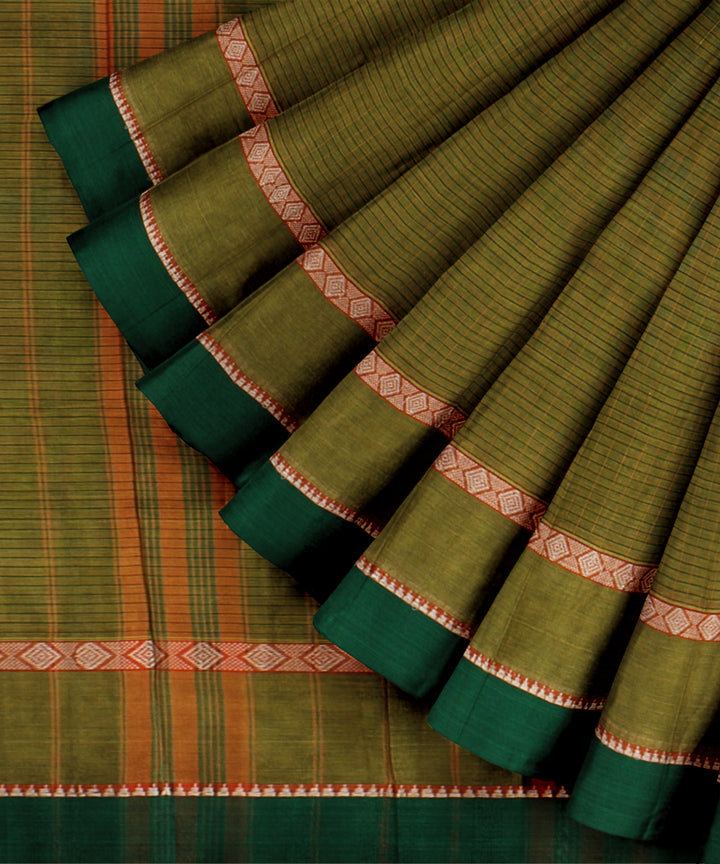 Olive green dark green handloom narayanapet saree