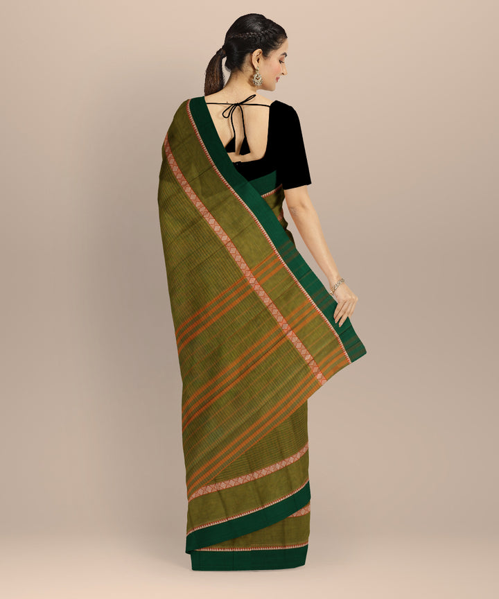 Olive green dark green handloom narayanapet saree