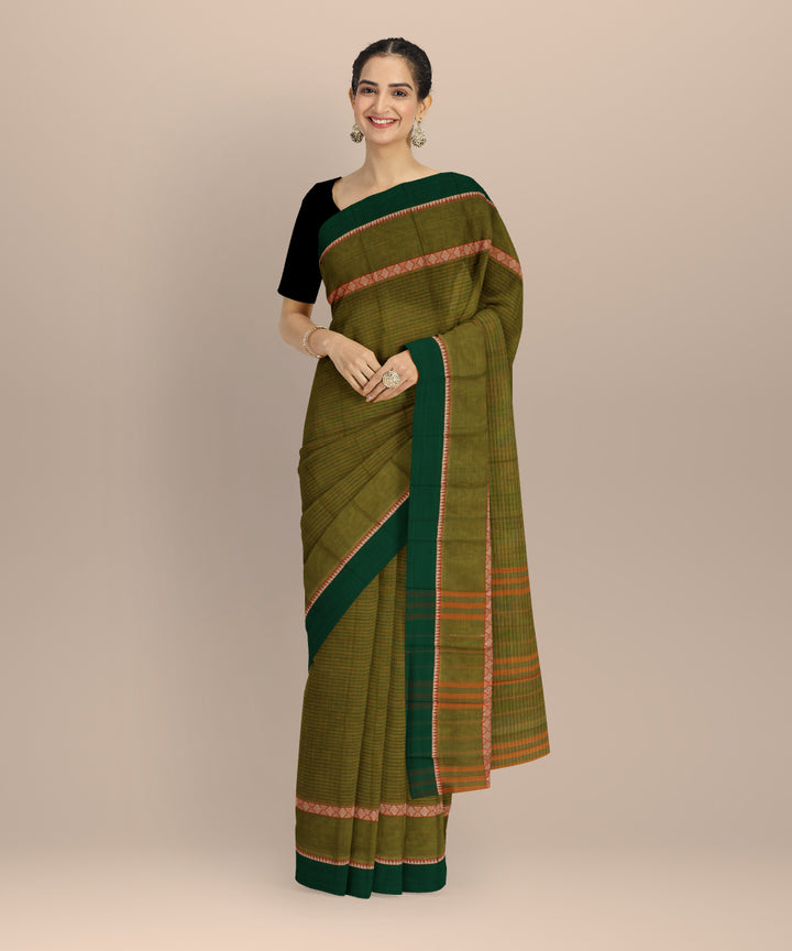 Olive green dark green handloom narayanapet saree