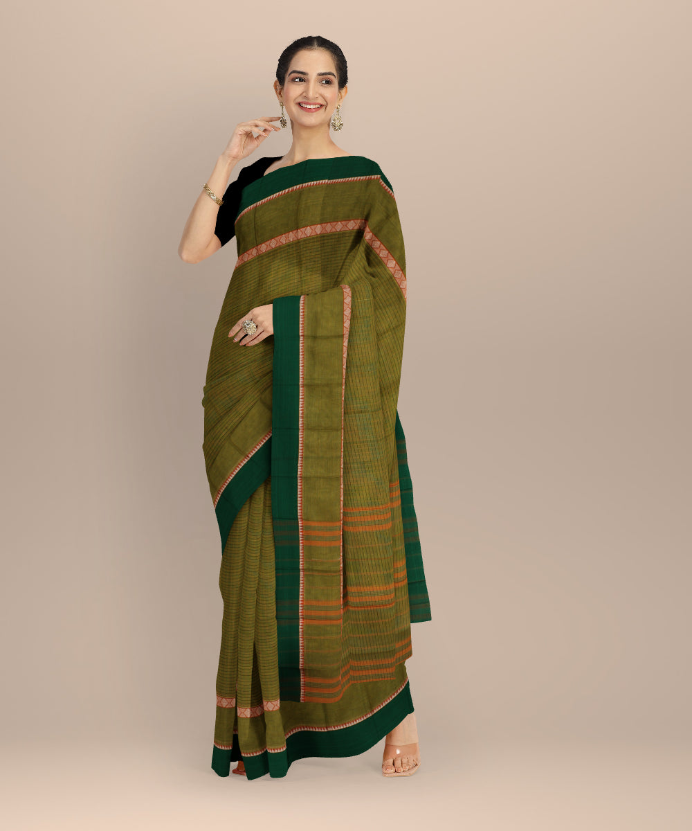 Olive green dark green handloom narayanapet saree