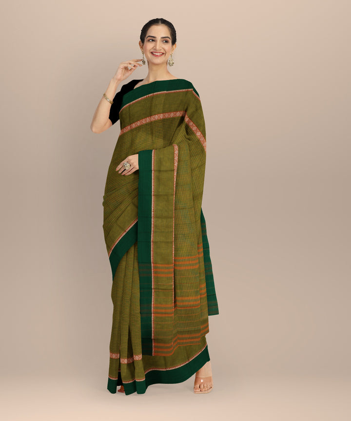 Olive green dark green handloom narayanapet saree