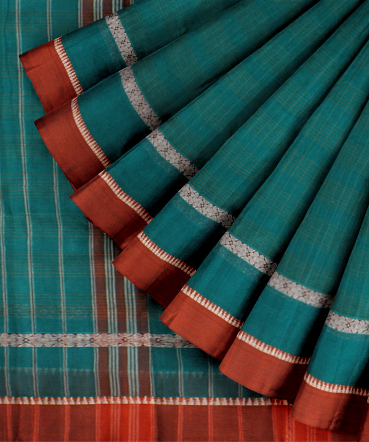 Cyan green orange handloom narayanapet saree
