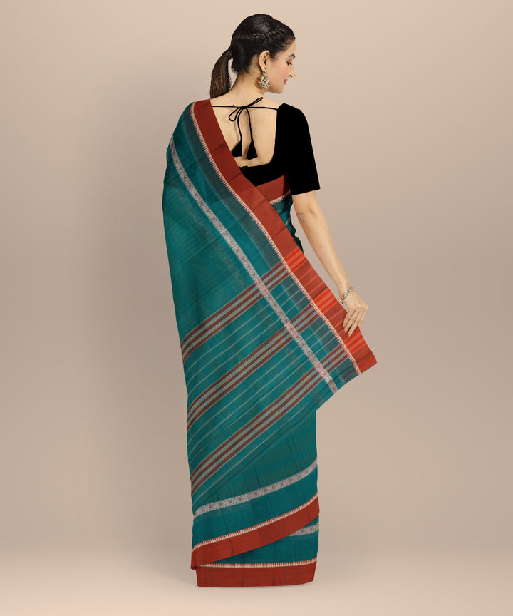 Cyan green orange handloom narayanapet saree