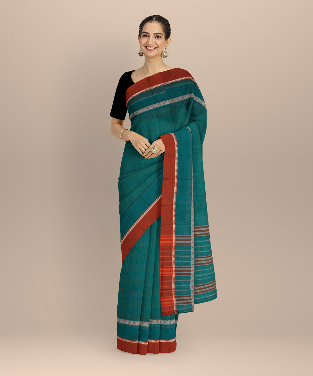 Cyan green orange handloom narayanapet saree