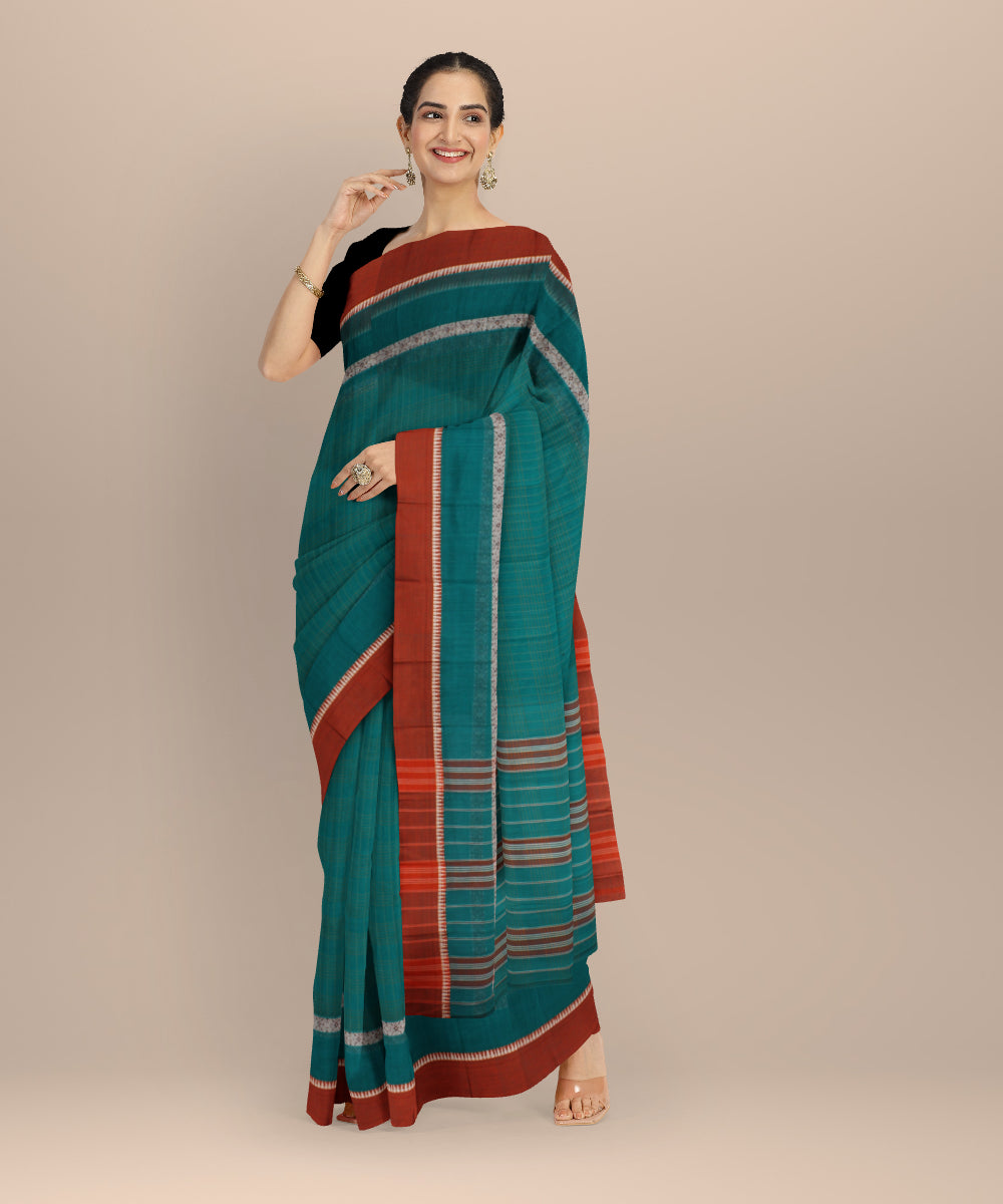 Cyan green orange handloom narayanapet saree