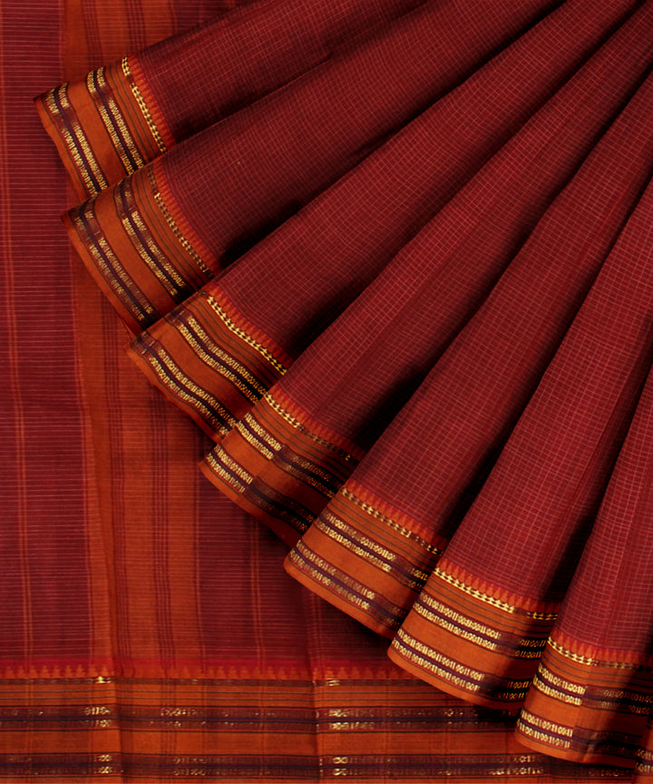 Red orange cotton handloom narayanapet saree