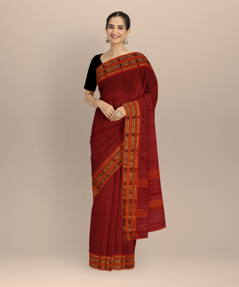 Red orange cotton handloom narayanapet saree