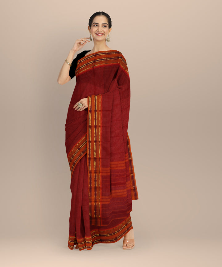 Red orange cotton handloom narayanapet saree