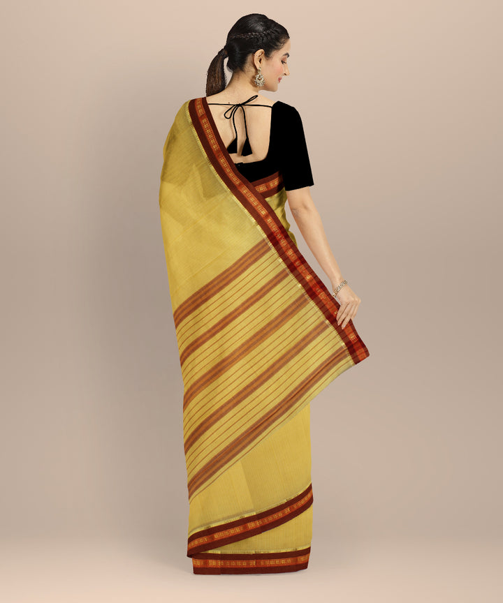 Yellow rust cotton handloom narayanapet saree