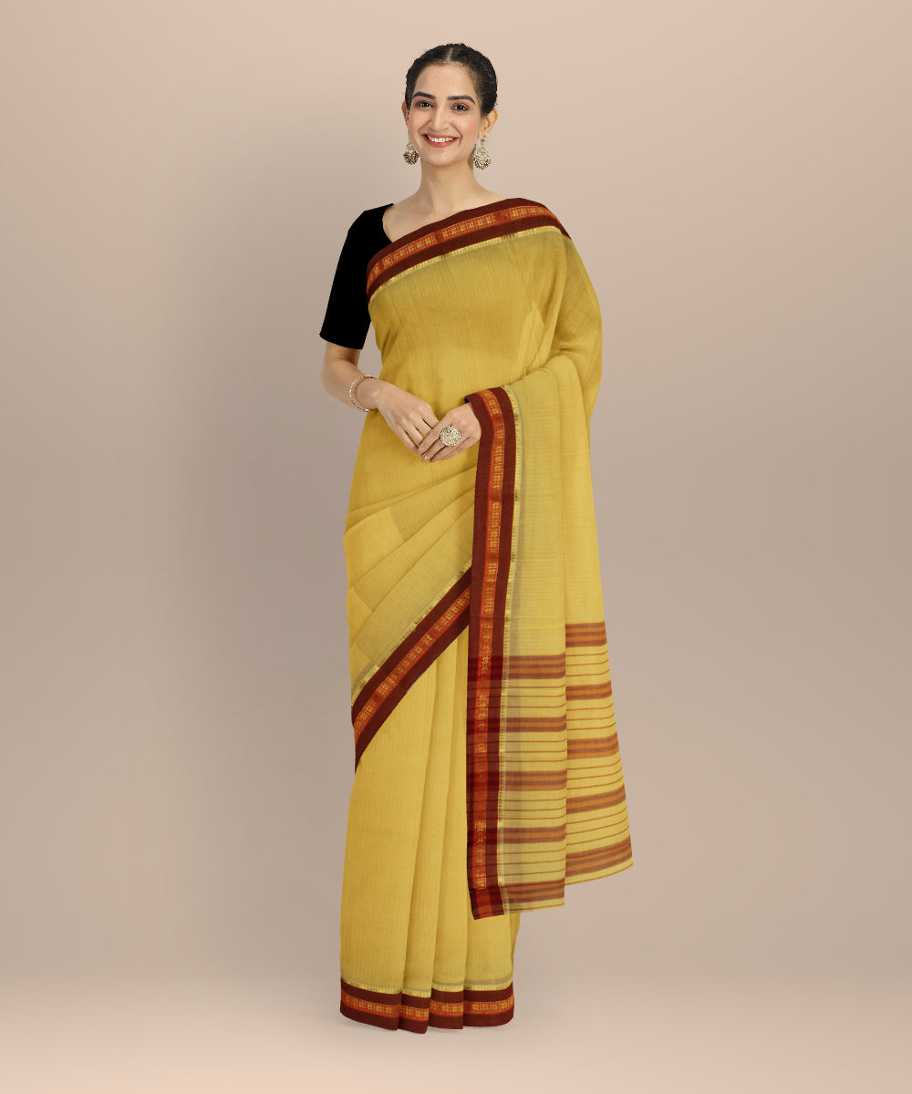 Yellow rust cotton handloom narayanapet saree
