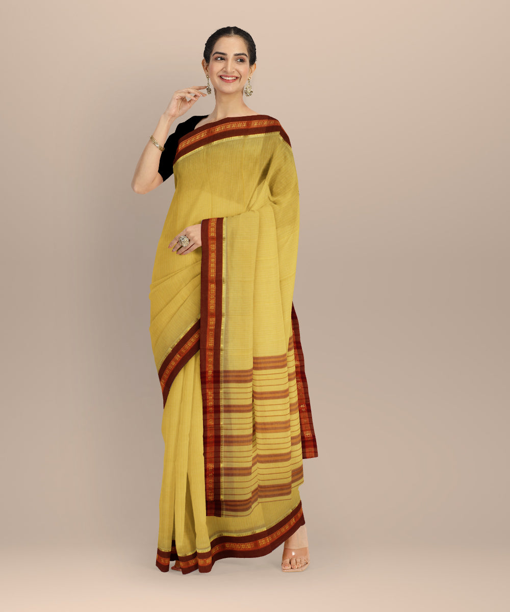 Yellow rust cotton handloom narayanapet saree