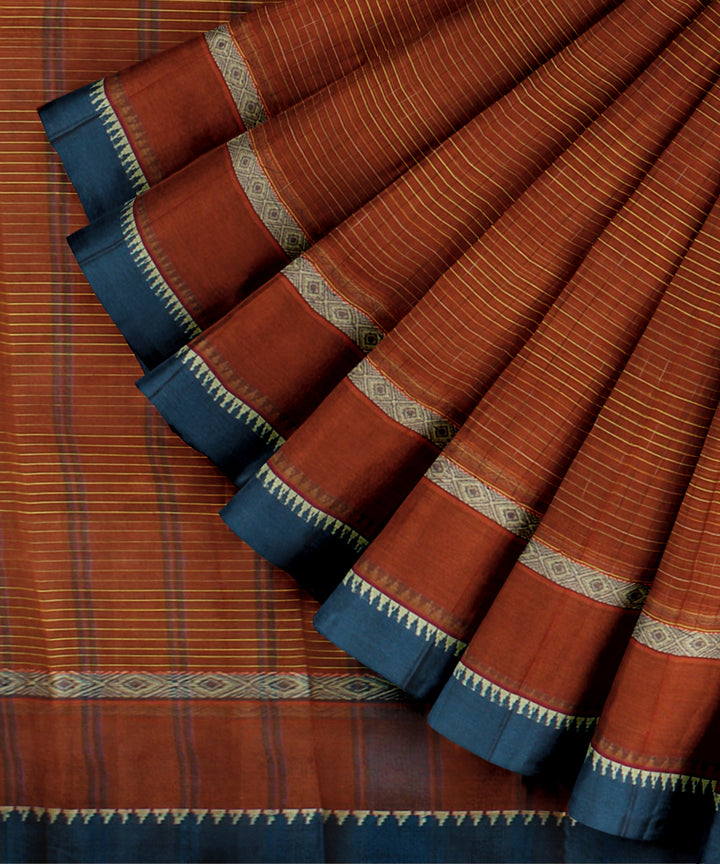 Brown cyan blue cotton handloom narayanapet saree
