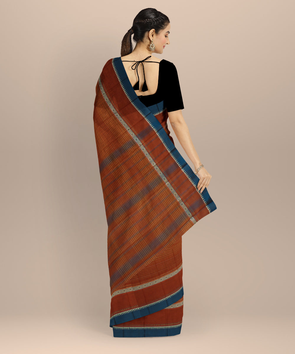 Brown cyan blue cotton handloom narayanapet saree