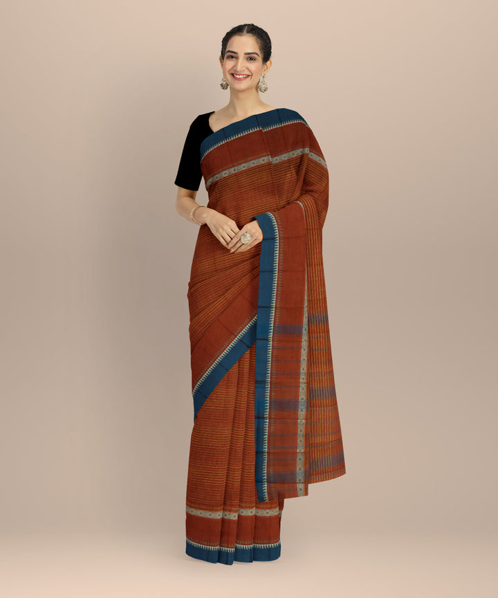 Brown cyan blue cotton handloom narayanapet saree