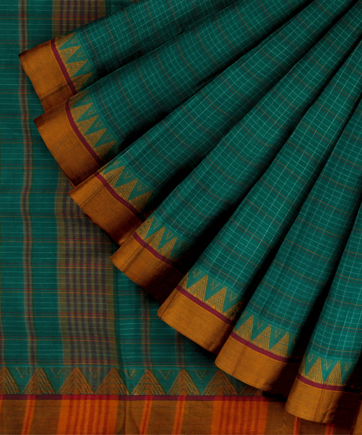 Teal green yellow cotton handloom narayanapet saree
