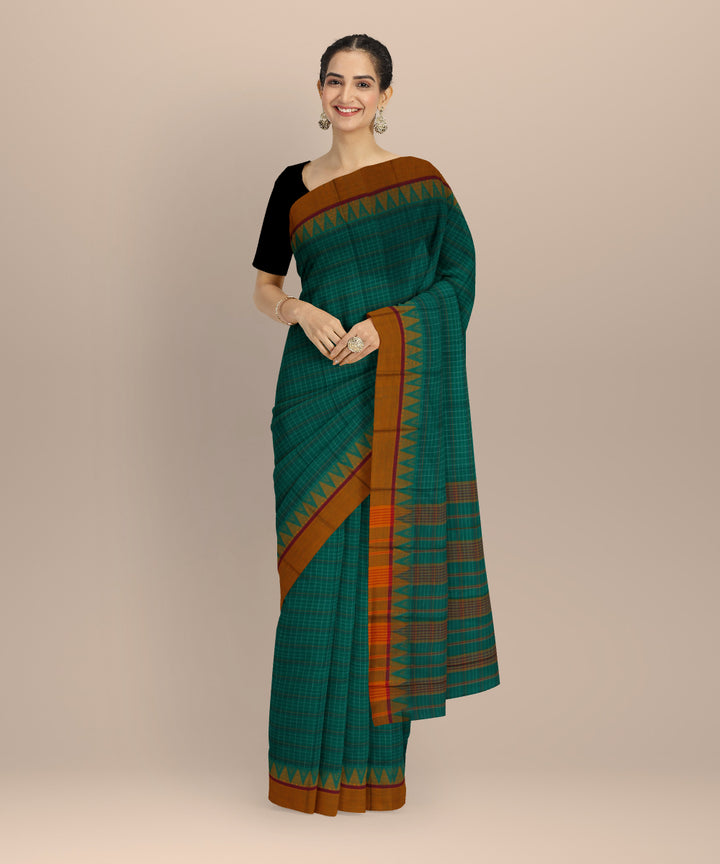 Teal green yellow cotton handloom narayanapet saree