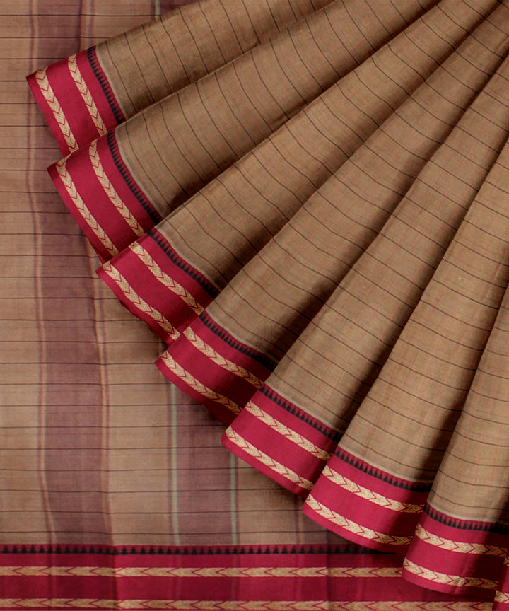 Beige pink cotton handloom narayanapet saree